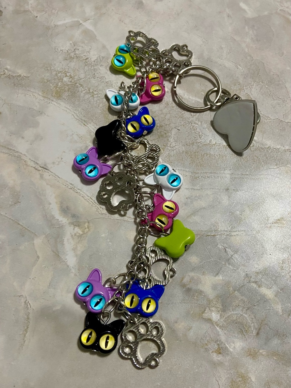 Hand Crafted Multicolor Cat Charm Keychain - Blue Pink Green Black White Purple
